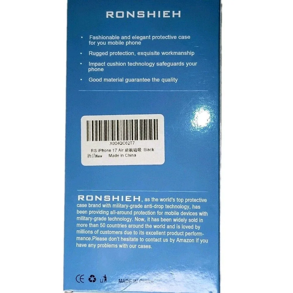 RONSHIEH Protective Case for Apple IPHONE 17 Air  Black Magnetic. NEW  (P0036B6)
